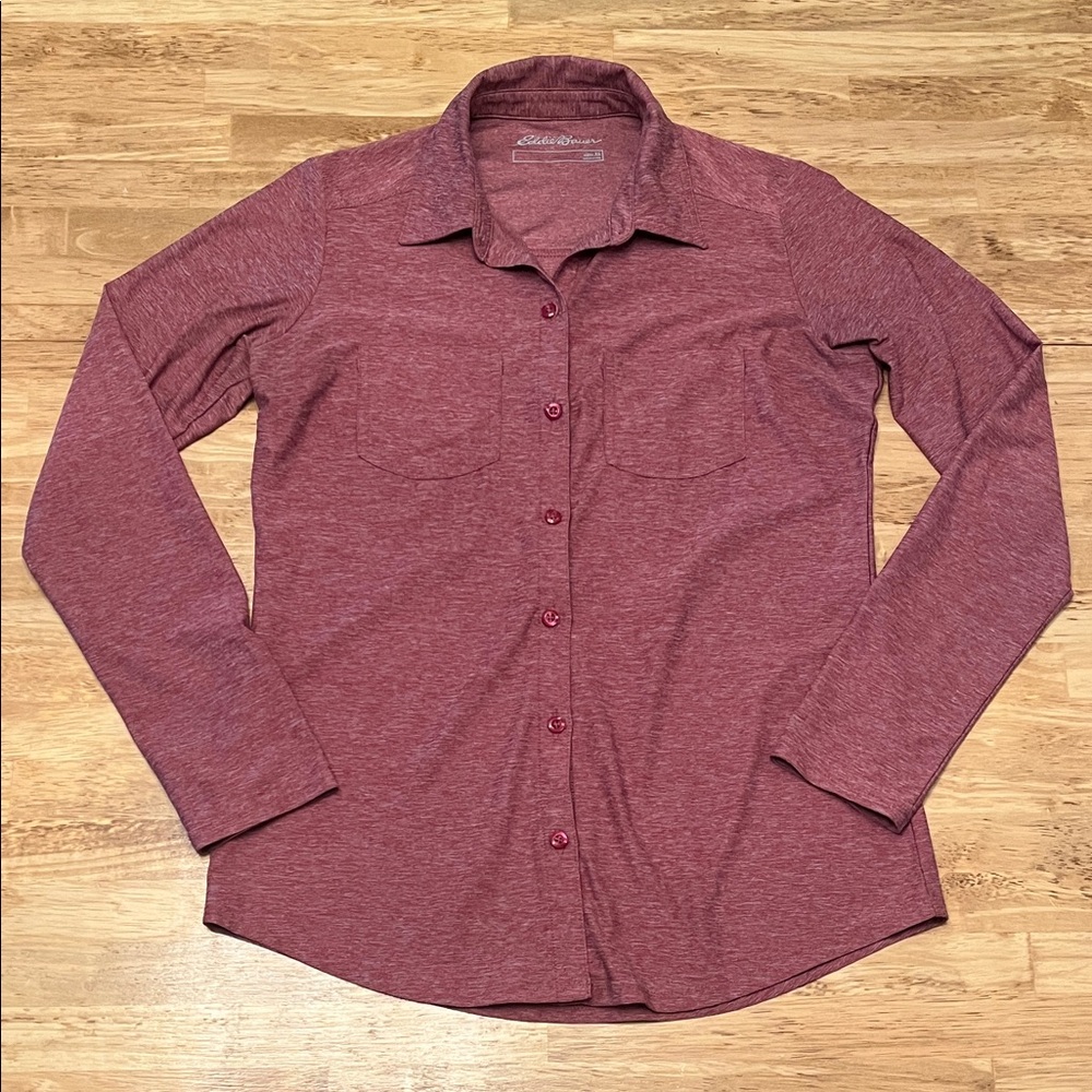 Eddie Bauer Burgundy Stretch Button-Down Shirt